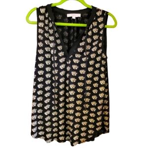 Loft Black dress tank top with cream floral print. Size Small.